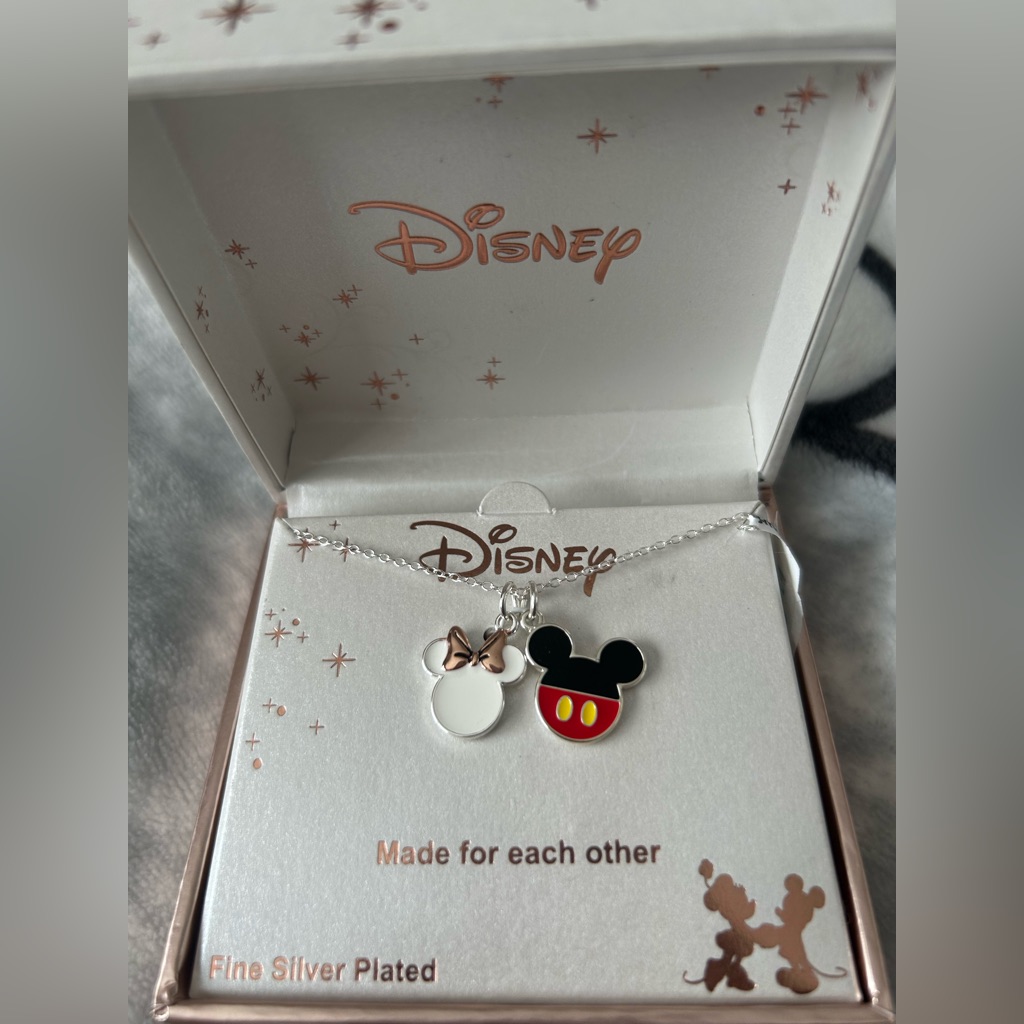 Disney Mickeymouse Minnie Mouse Necklace Made For Each Other Fine Silver Plated 29$